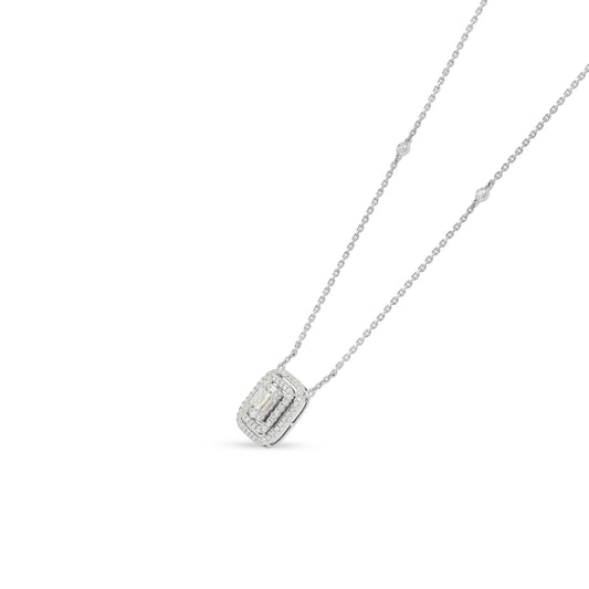 18ct White Gold Baguette & Round Diamond Double Halo Necklace