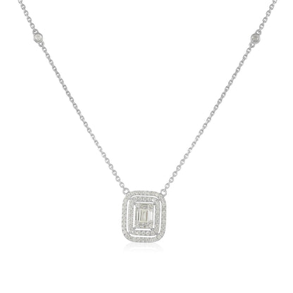 18ct White Gold Baguette & Round Diamond Double Halo Necklace