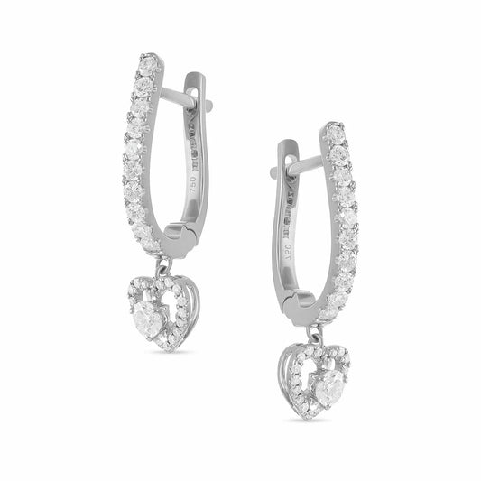 18ct White Gold Diamond Heart Drop Earrings