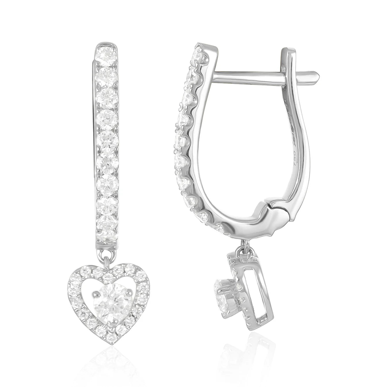18ct White Gold Diamond Heart Drop Earrings