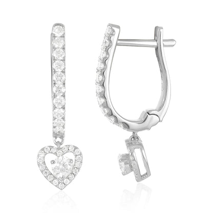 18ct White Gold Diamond Heart Drop Earrings
