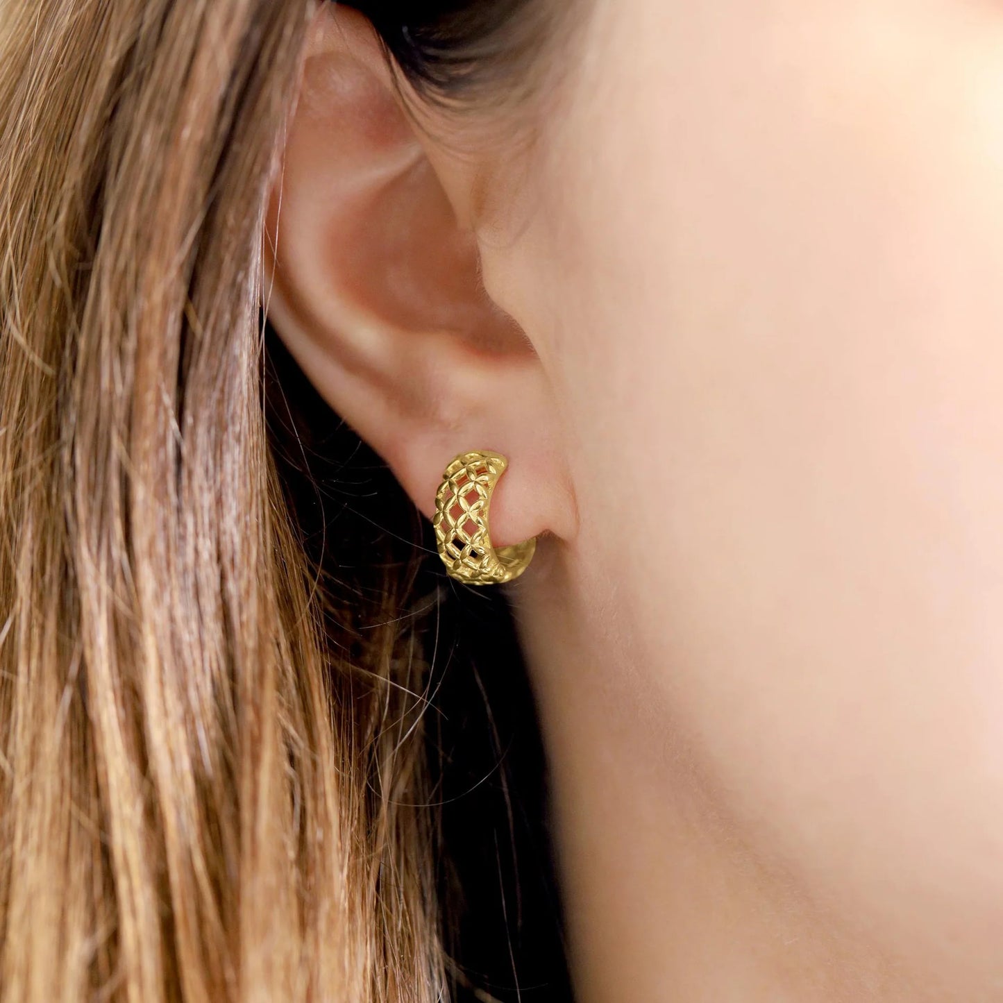18ct 1 Micron Gold Plated Lattice Effect Earrings