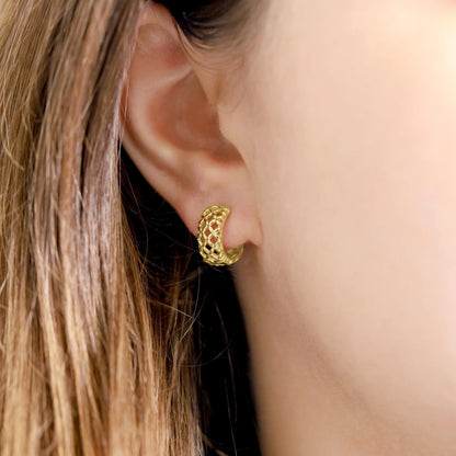 18ct 1 Micron Gold Plated Lattice Effect Earrings
