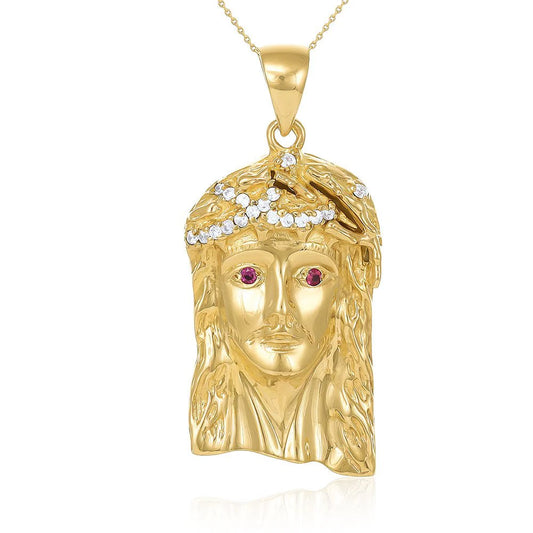 14ct Gold Red Gem-Set Jesus Head Pendant