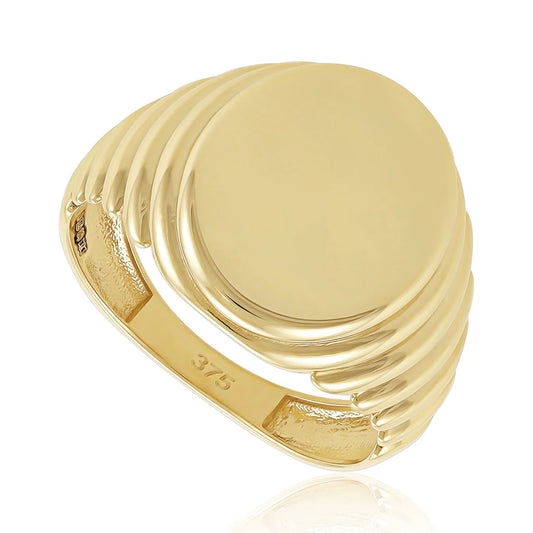 9ct Yellow Gold Ribbed Signet Ring