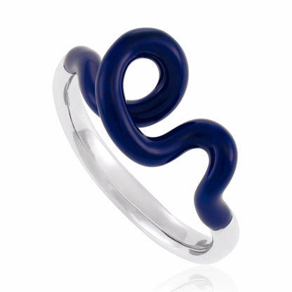 Sterling Silver Rhodium Plated Enamel Twist Ring