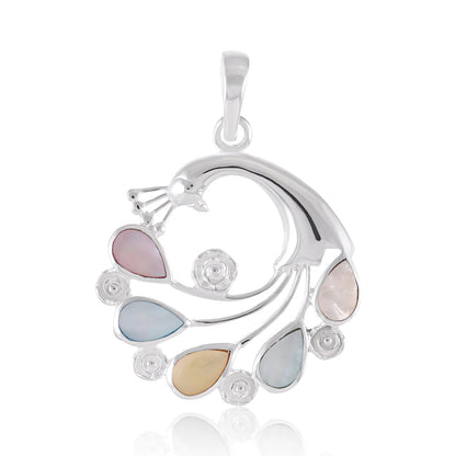 Round 925 Sterling Silver Abalone Shell Peacock Pendant