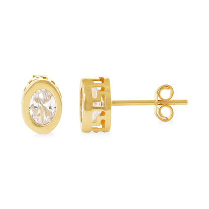 14ct Yellow Gold Oval Patterned Stud Earrings