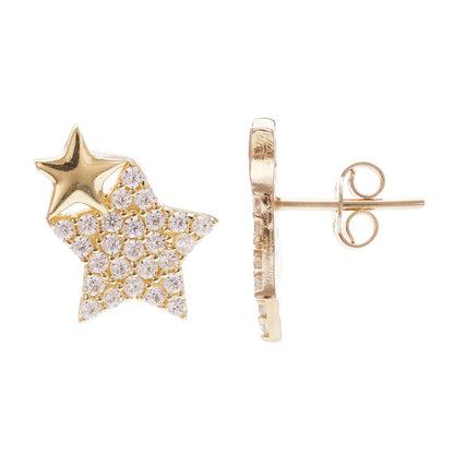 14ct Yellow Gold Double Star Stud Earrings