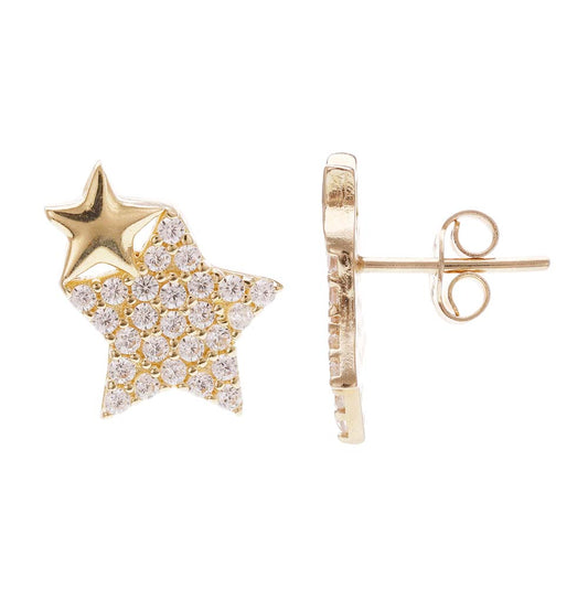 14ct Yellow Gold Double Star Stud Earrings