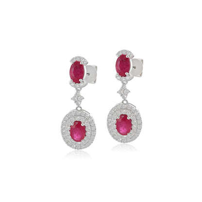 18ct White Gold Diamond and Ruby Drop Earrings