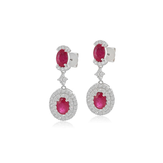 18ct White Gold Diamond and Ruby Drop Earrings