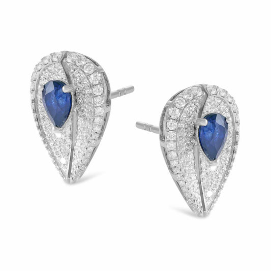 Seine - 18ct White Gold Pear-Shaped Sapphire & Diamond Pave Earrings