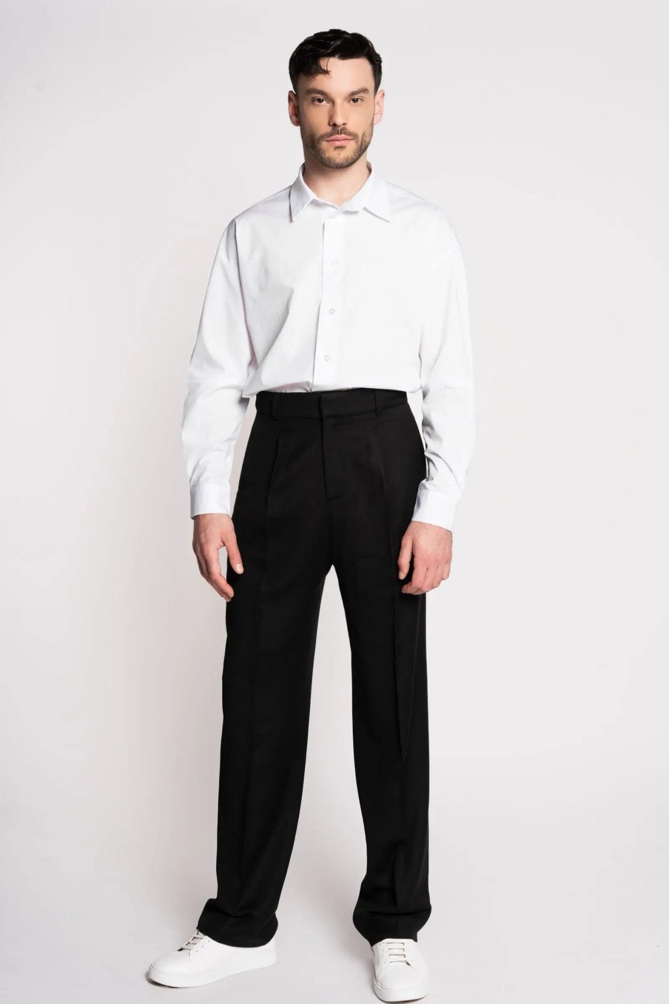 French-Made Thick Cold Wool Pleated High-Waisted Pants - My Luxe Brands