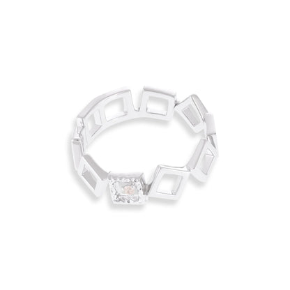 Sterling Silver Rhodium Plated Cubic Zirconia Geometric Ring