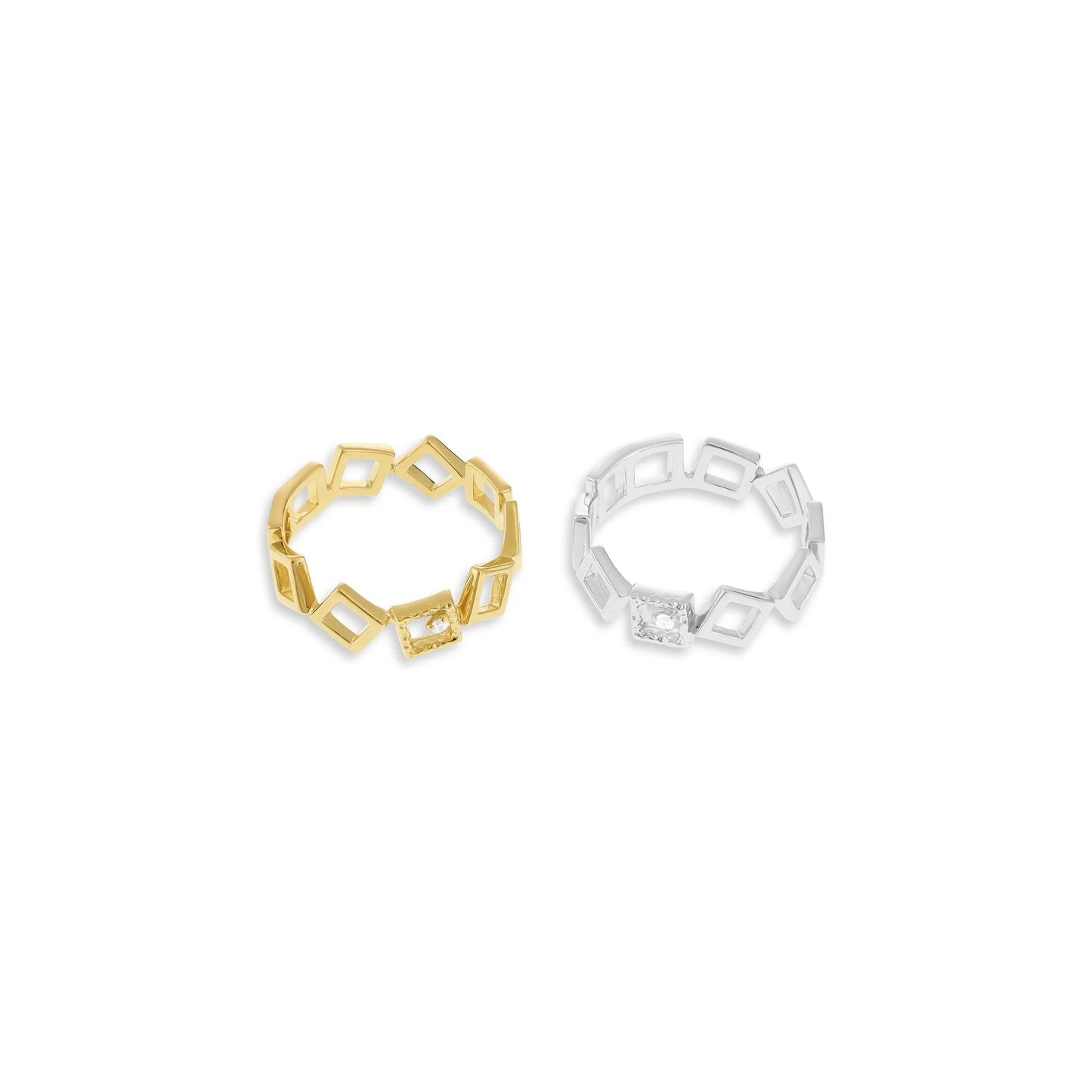 18ct 1 Micron Gold Plated Silver Cubic Zirconia Geometric Ring
