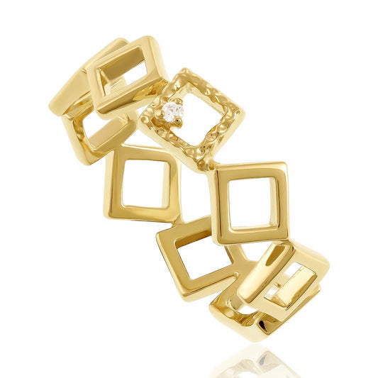 18ct 1 Micron Gold Plated Silver Cubic Zirconia Geometric Ring