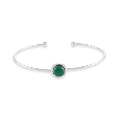 Silver rhodium plated bangle with Green quartz