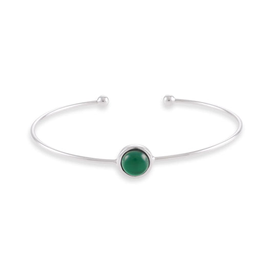 Silver rhodium plated bangle with Green quartz