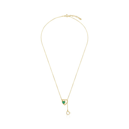 9ct Yellow Gold Double Heart Green Stone Pendant Necklace