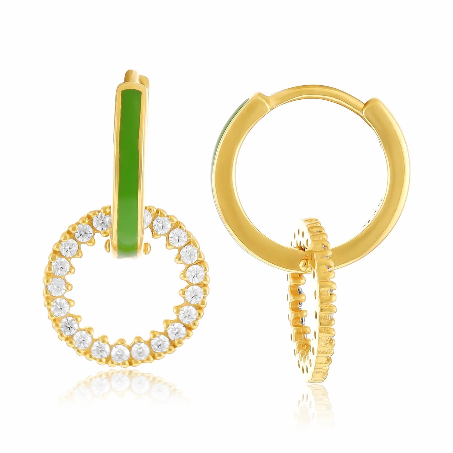 18ct 1 Micron Gold Plated Silver Enamel Hoop Cubic Zirconia Earrings