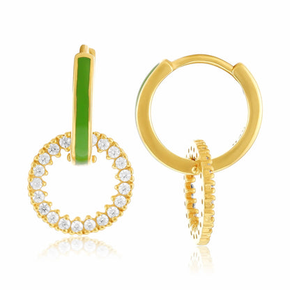 18ct 1 Micron Gold Plated Silver Enamel Hoop Cubic Zirconia Earrings