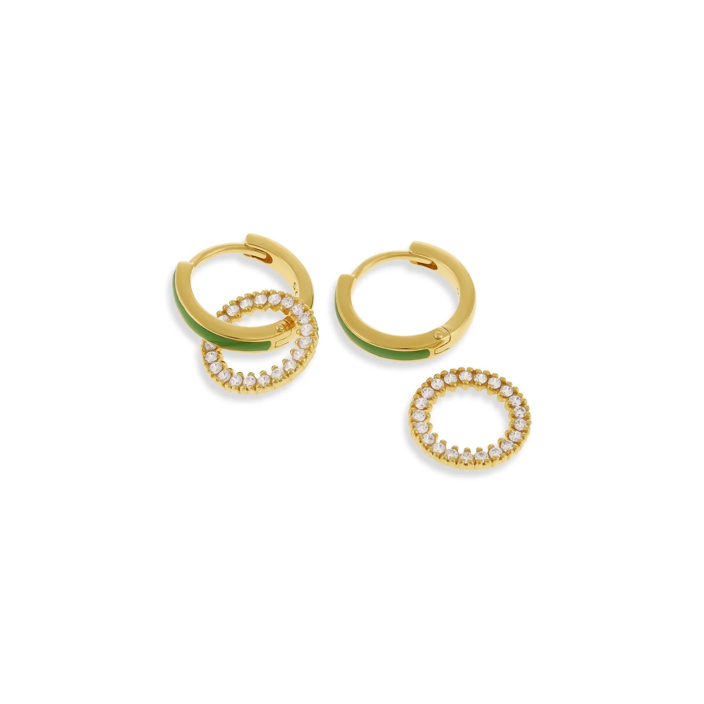18ct 1 Micron Gold Plated Silver Enamel Hoop Cubic Zirconia Earrings