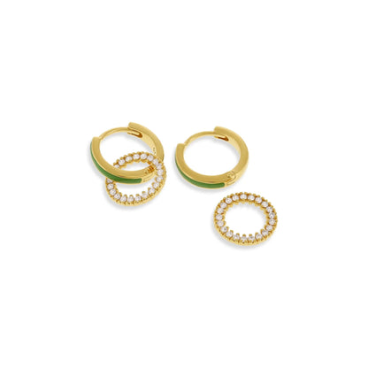 18ct 1 Micron Gold Plated Silver Enamel Hoop Cubic Zirconia Earrings