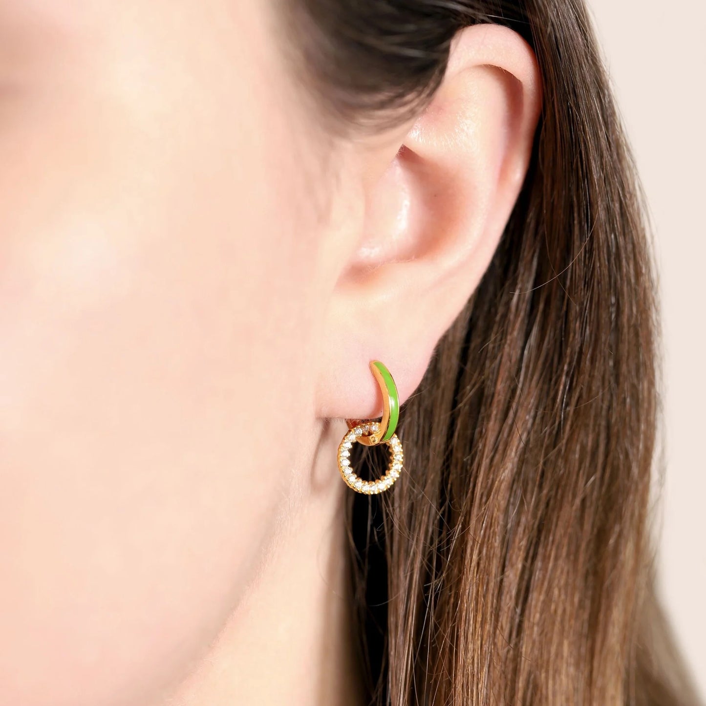 18ct 1 Micron Gold Plated Silver Enamel Hoop Cubic Zirconia Earrings