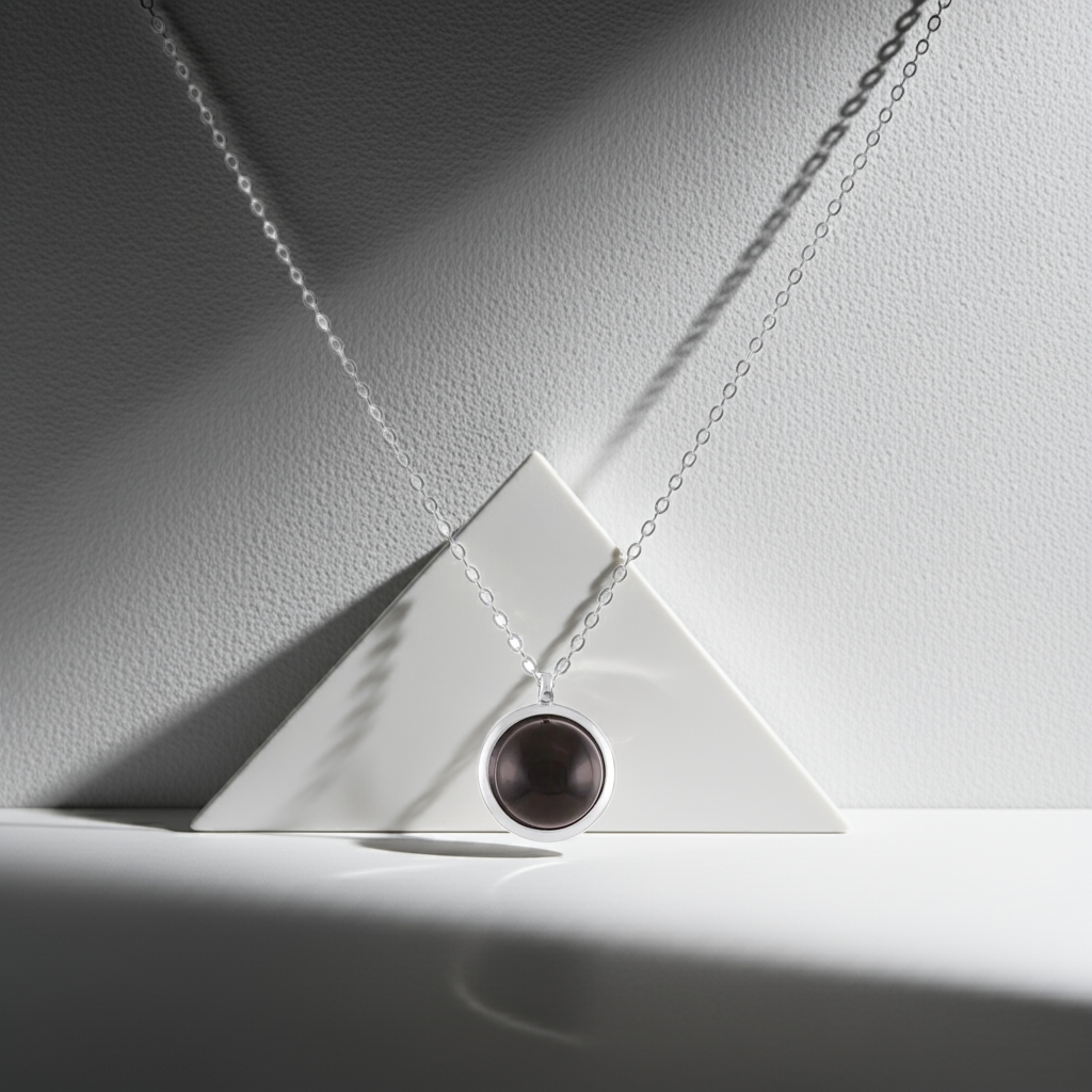 925 Sterling Silver Rhodium Plated Necklace with Black Quartz Stone