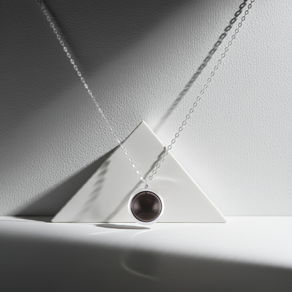 925 Sterling Silver Rhodium Plated Necklace with Black Quartz Stone