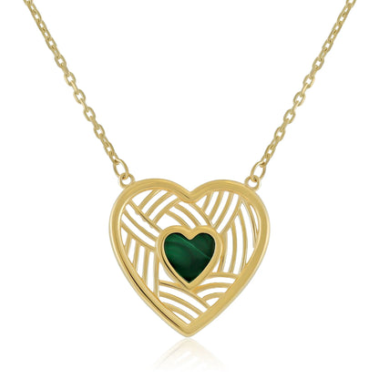 9ct Yellow Gold Heart Green Stone Pendant Necklace