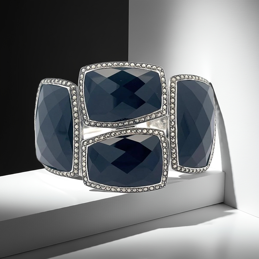 925 Silver Sterling Silver Black Onyx Bangle