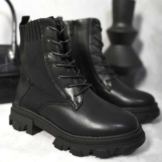 Knit Lace Up Chunky Ankle Boots - My Luxe Brands