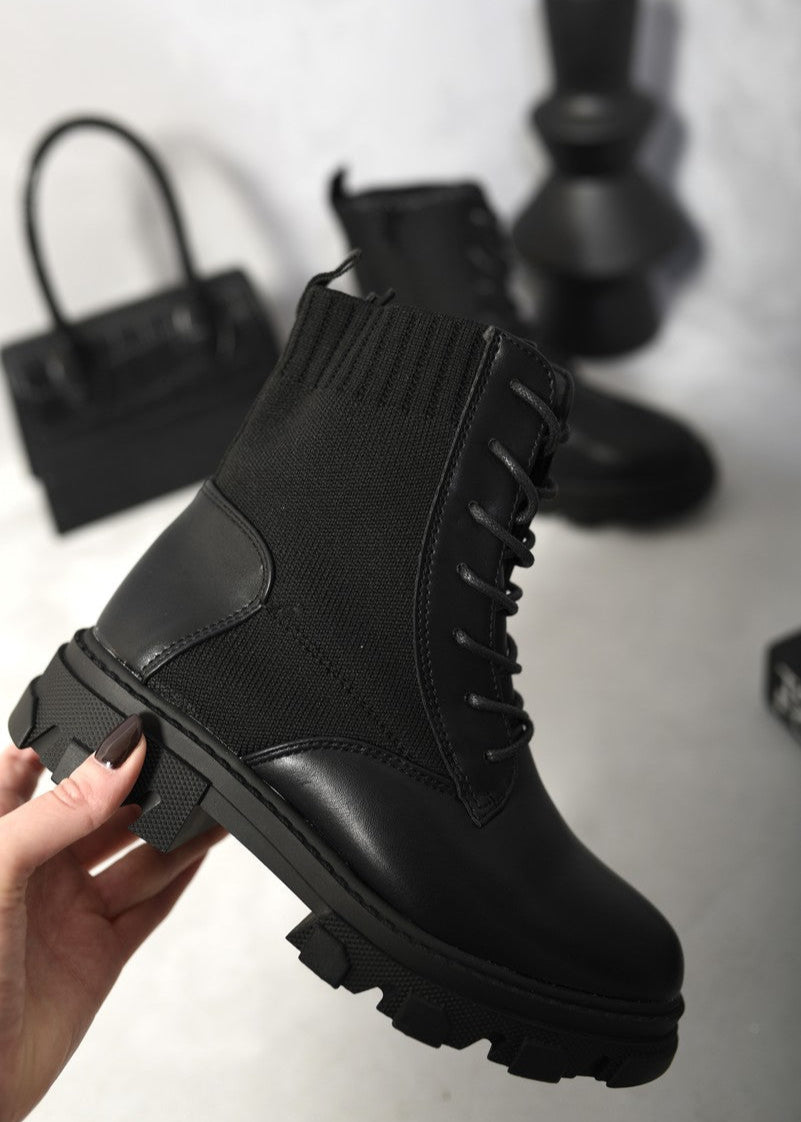 Knit Lace Up Chunky Ankle Boots - My Luxe Brands
