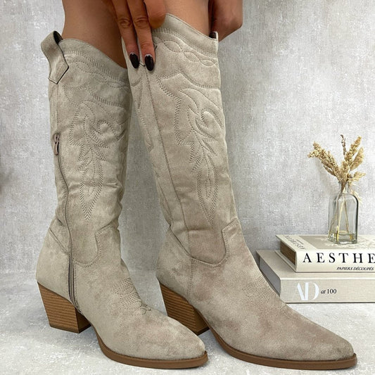 Block Heel Cowboy Boots - My Luxe Brands