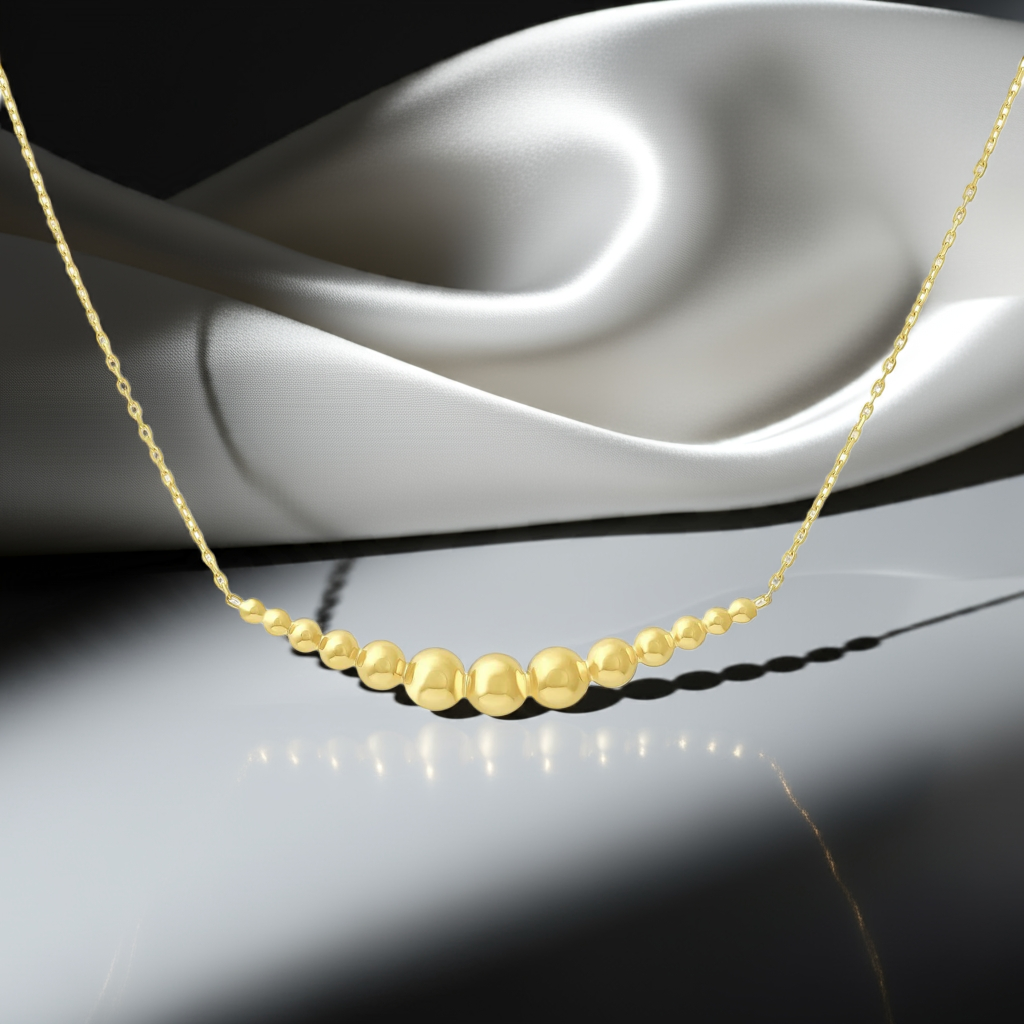 14ct Yellow Gold Beaded Horizontal Bar Necklace