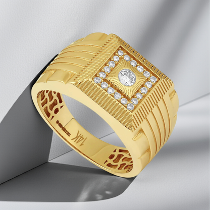14ct Yellow Gold Cubic Zirconia Signet Ring
