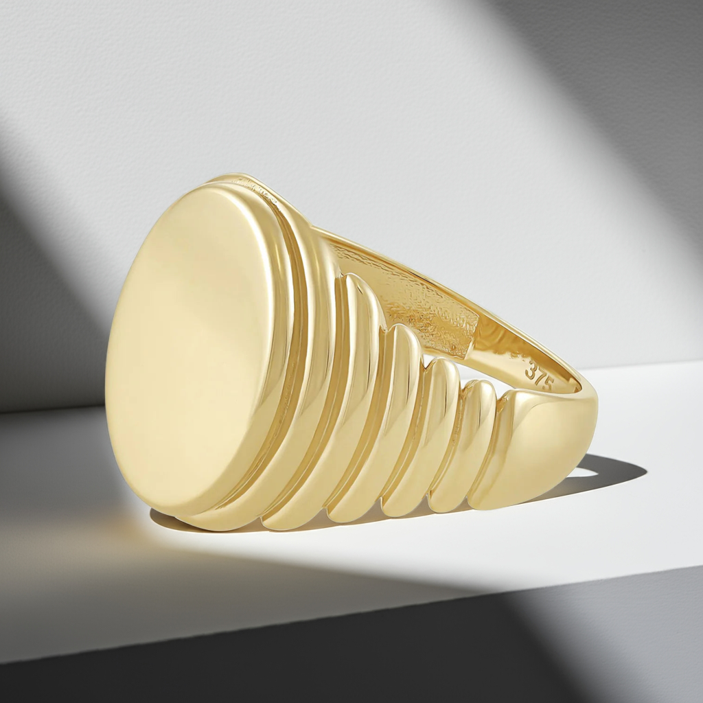9ct Yellow Gold Ribbed Signet Ring