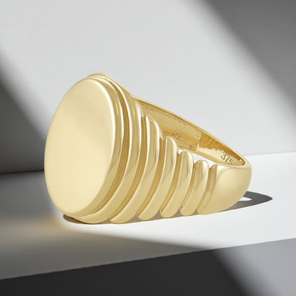9ct Yellow Gold Ribbed Signet Ring