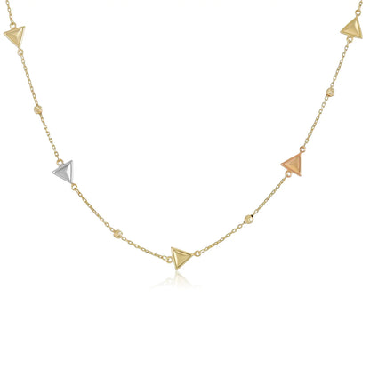 9ct Yellow Gold Tri Colour Triangle Detail Necklace