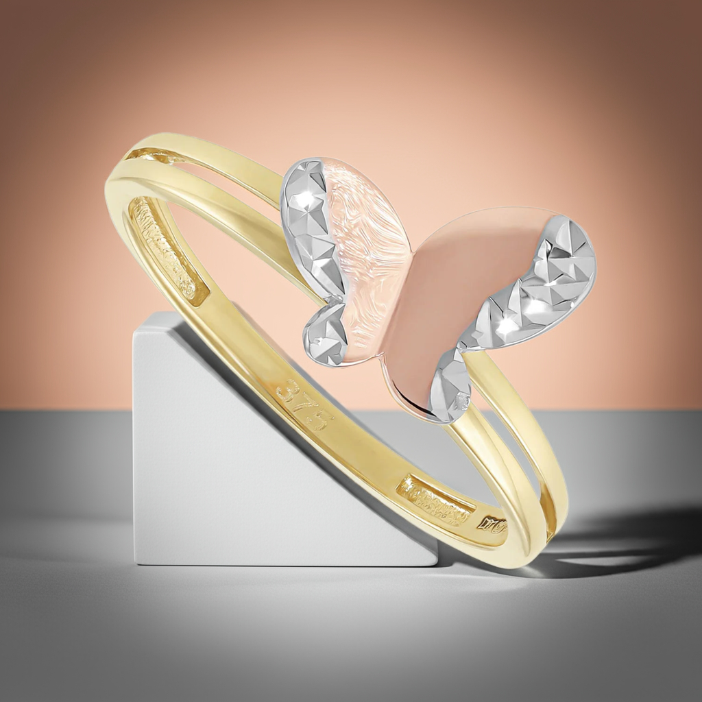9ct Gold Tri Colour Butterfly Ring