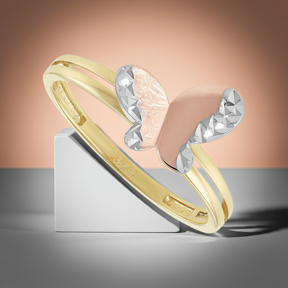 9ct Gold Tri Colour Butterfly Ring