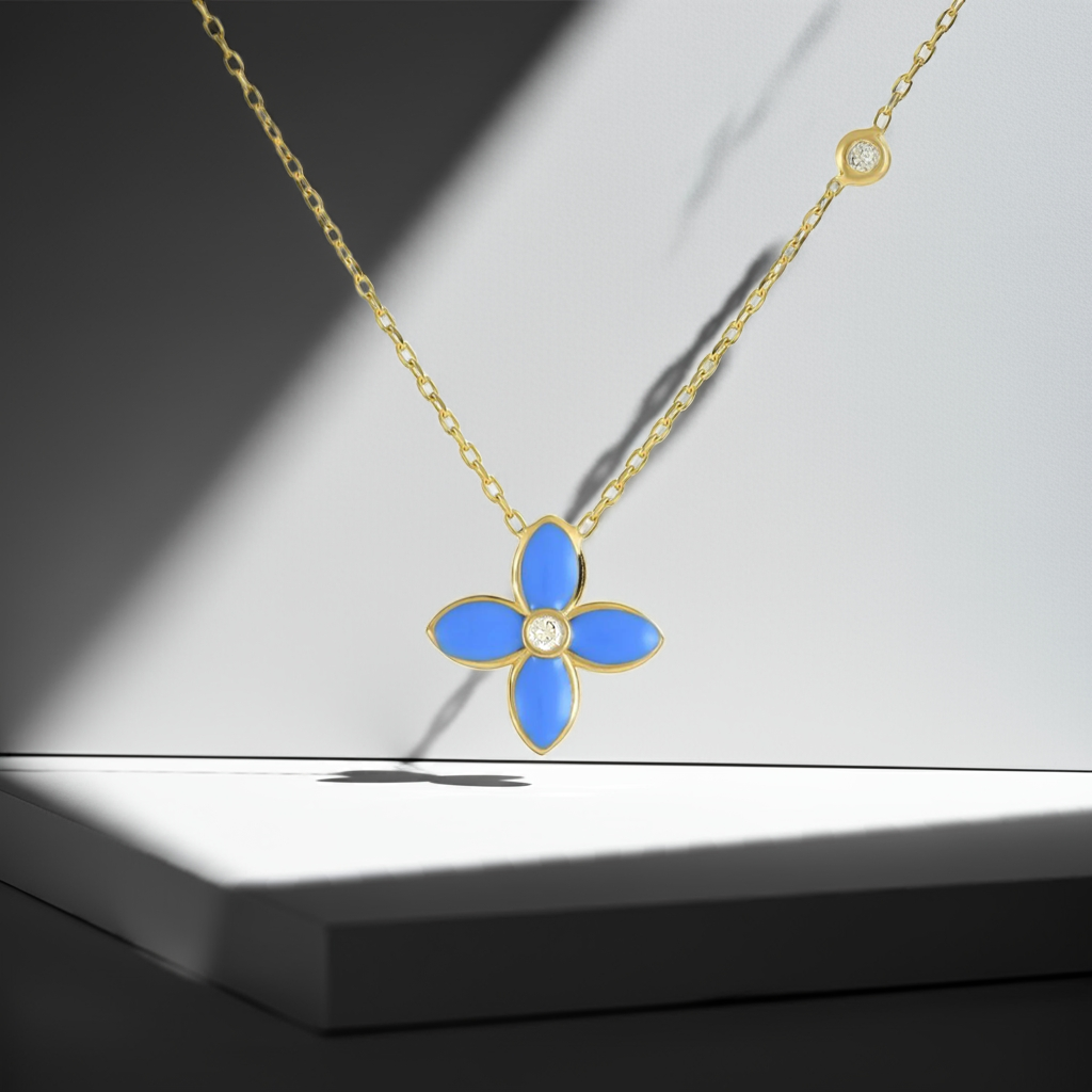 925 sterling silver blue flower necklace