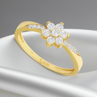 14ct Yellow Gold Cubic Zirconia Flower Ring