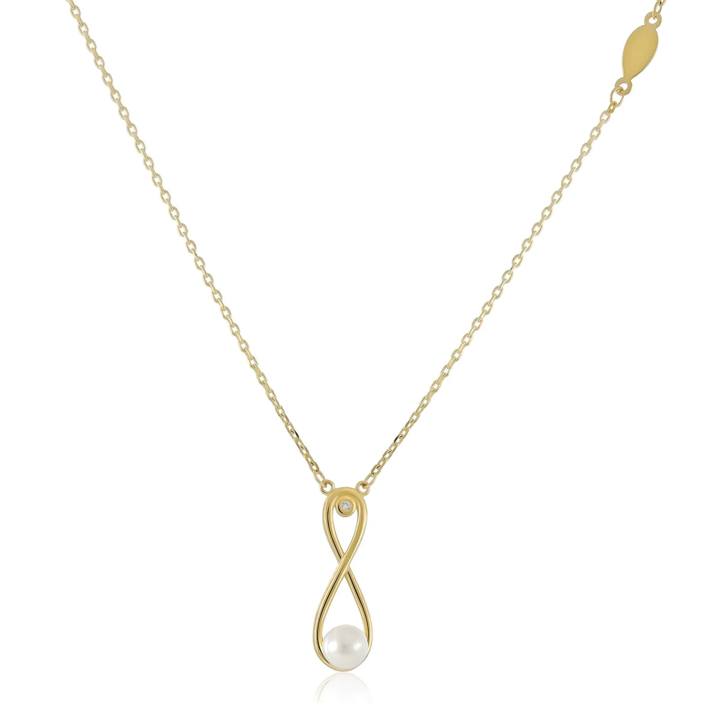 9ct Yellow Gold Infinity and Pearl Pendant Necklace