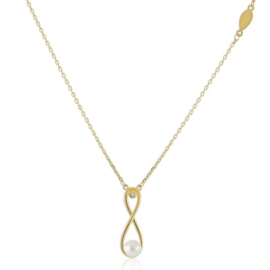 9ct Yellow Gold Infinity and Pearl Pendant Necklace