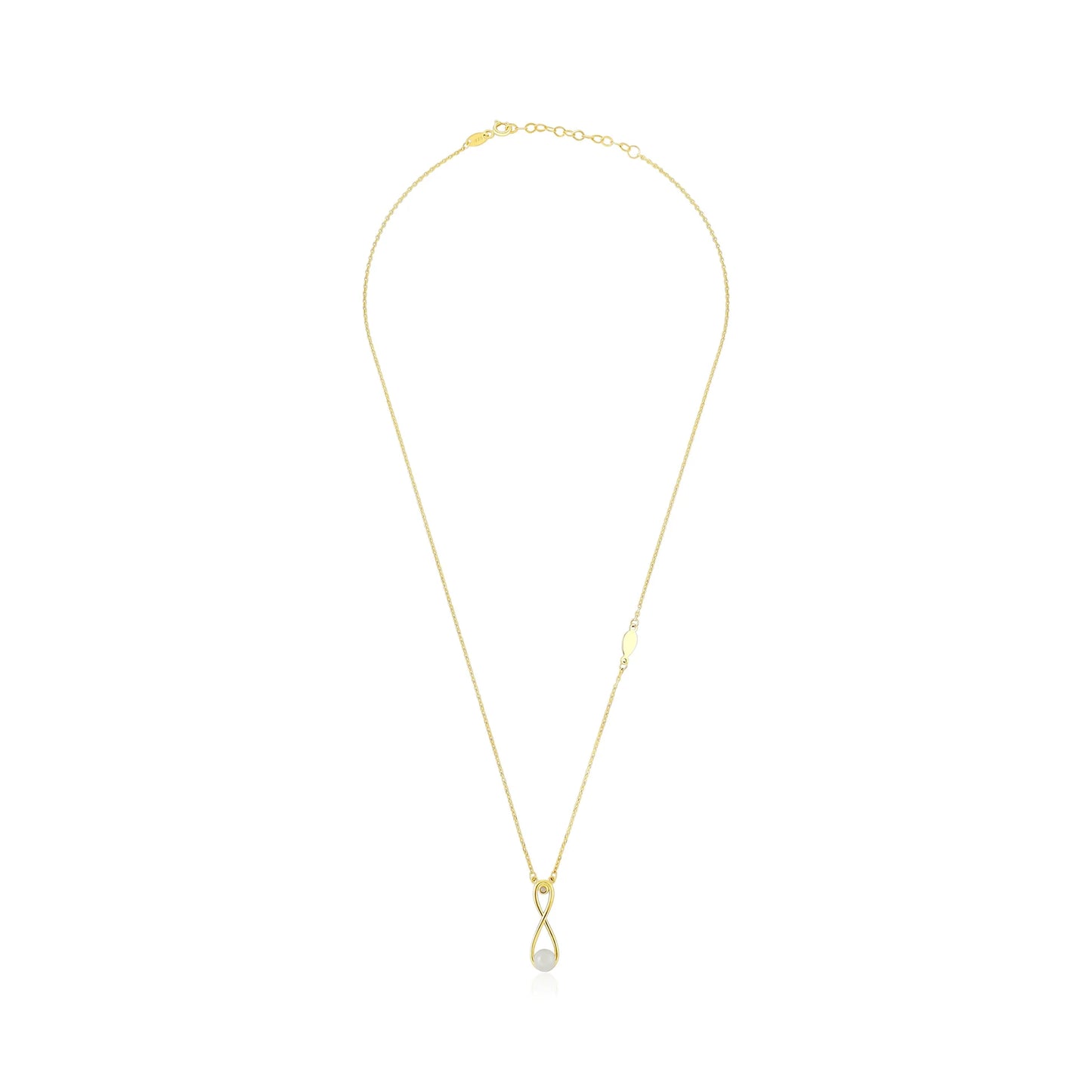 9ct Yellow Gold Infinity and Pearl Pendant Necklace