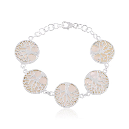 White 925 Sterling Silver Abalone Shell Tree Of Life bracelet
