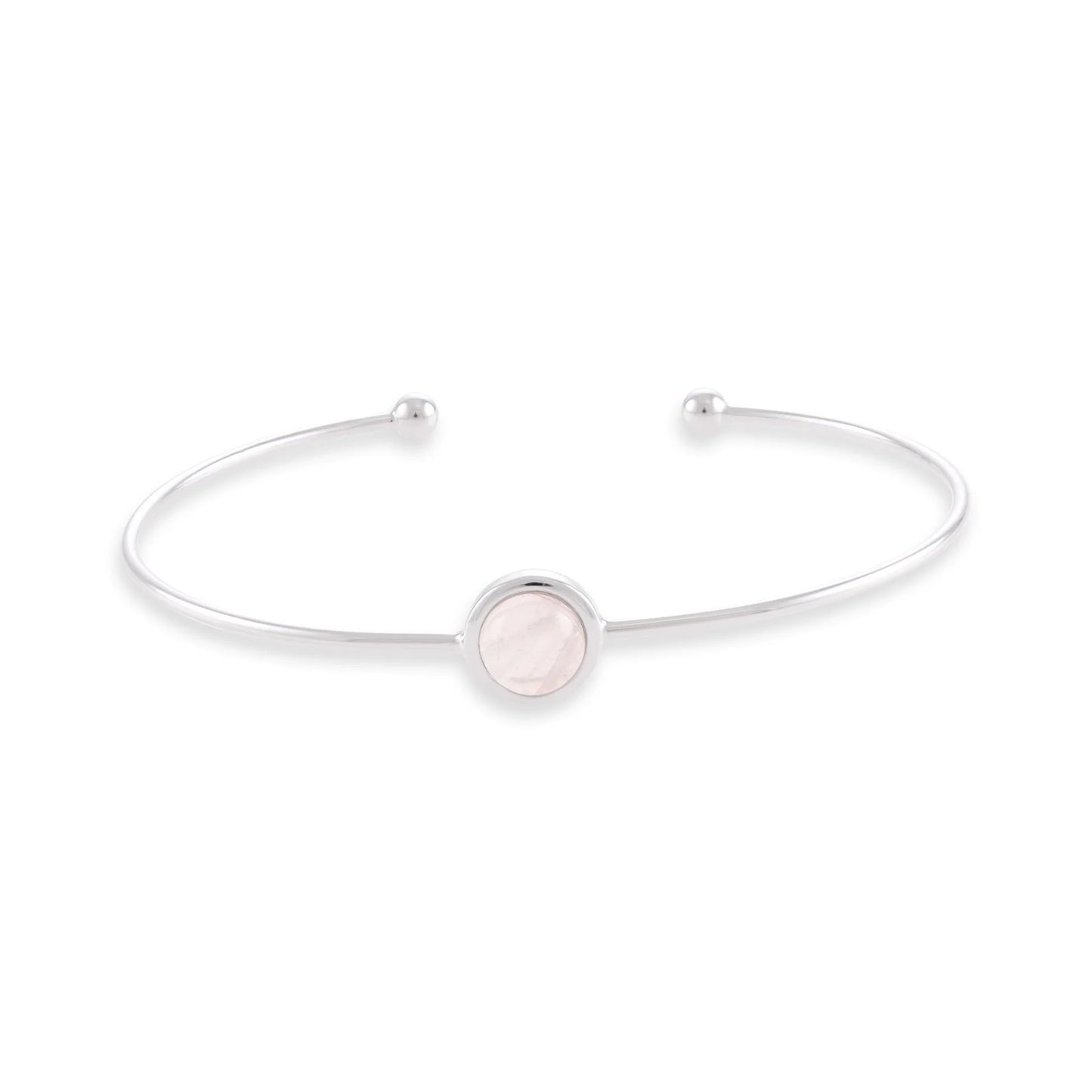 Silver rhodium plated bangle with Pink quartz